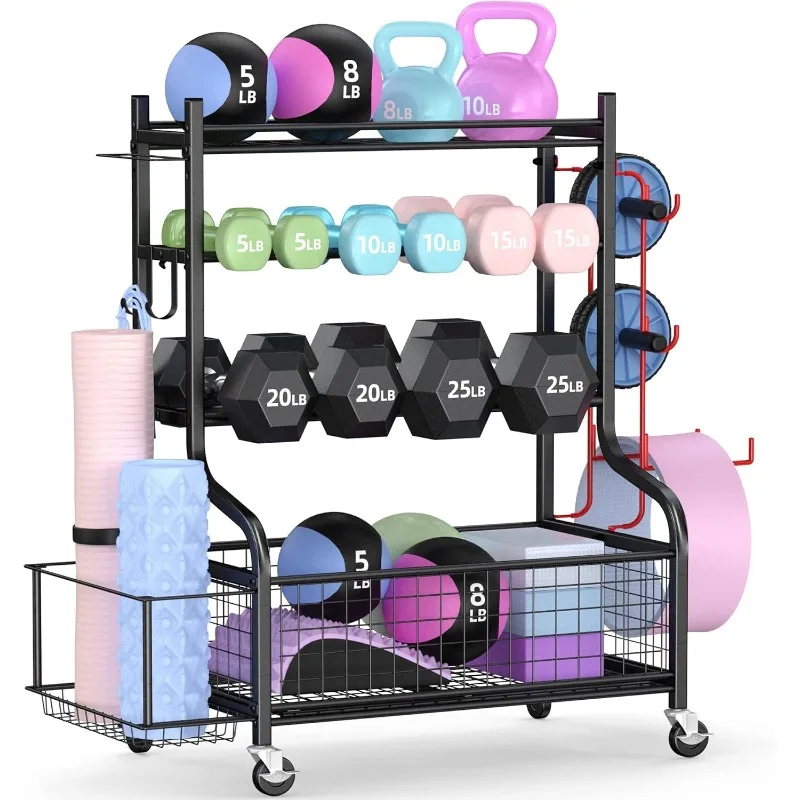 Dumbbell Rack, Weight Rack for Dumbbells, Home Gym Storage for Dumbbells Kettlebells Yoga Mat