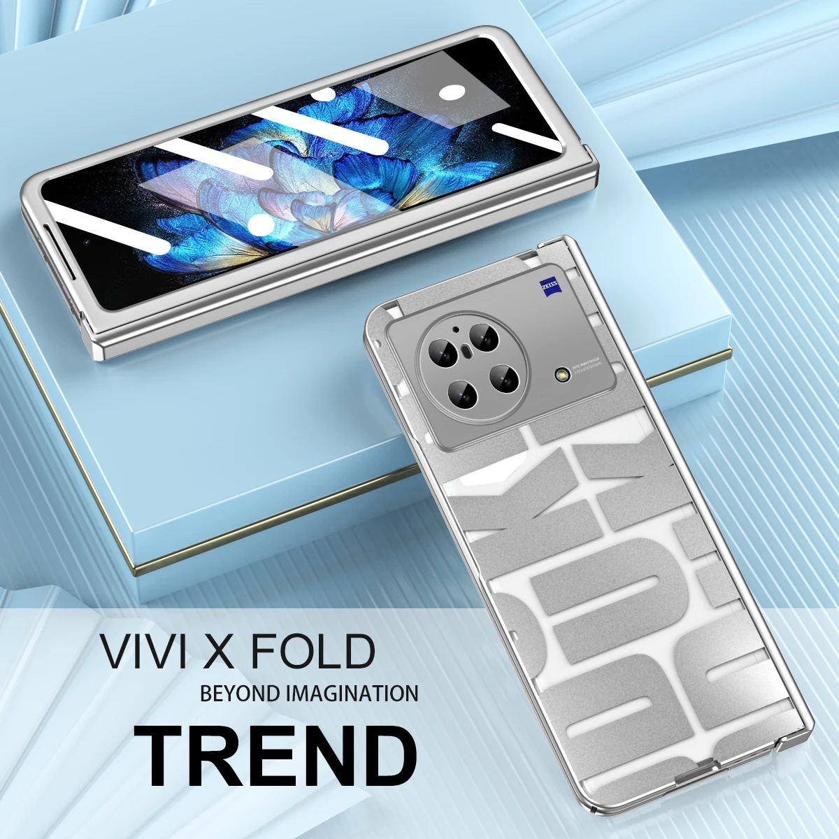 

Letter Case For VIVO X Fold Luxury Plating Transparent X Fold Case Shockproof And Anti-fall Equipped With Glass Front Film