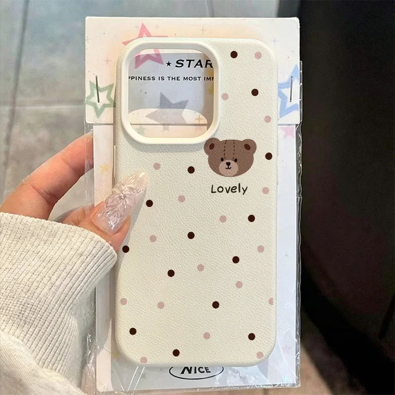 Sweet Kawaii Lovely Bear Polka‑Dot Aesthetic Phone Case for iPhone17promax /16/15/14/13/12ProMax/11/11Pro Anti-drop protection