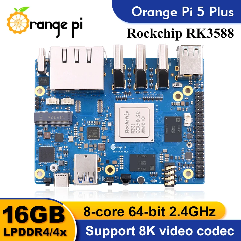 Orange Pi 5 Plus  Single Board Computer RK3588 PCIE Module External WiFi-BT SSD 8K Orange Pi5 Plus Demo Development Board