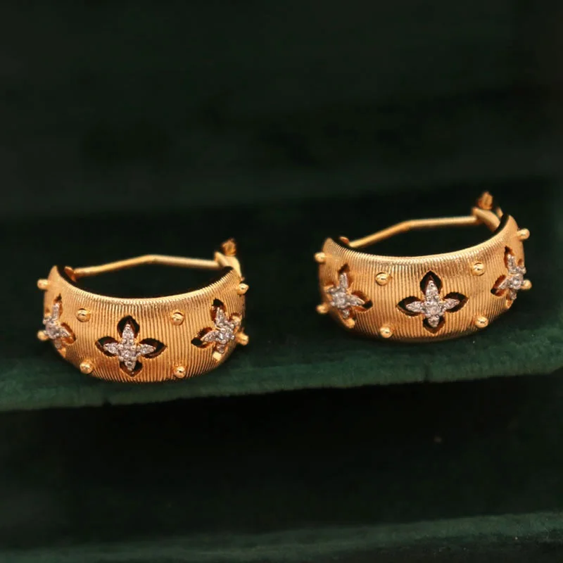 Antique Heavy Metal Bangle Earrings Open Rings Trendy Gold Color Copper Chain Vintage Hollow Clover Bracelet  Women Bijoux Gift image 2