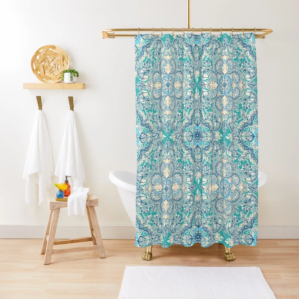 

Gypsy Floral in Teal & Blue Shower Curtain For Bathroom Luxury Bathroom Shower Bathroom Accessory Shower Curtain