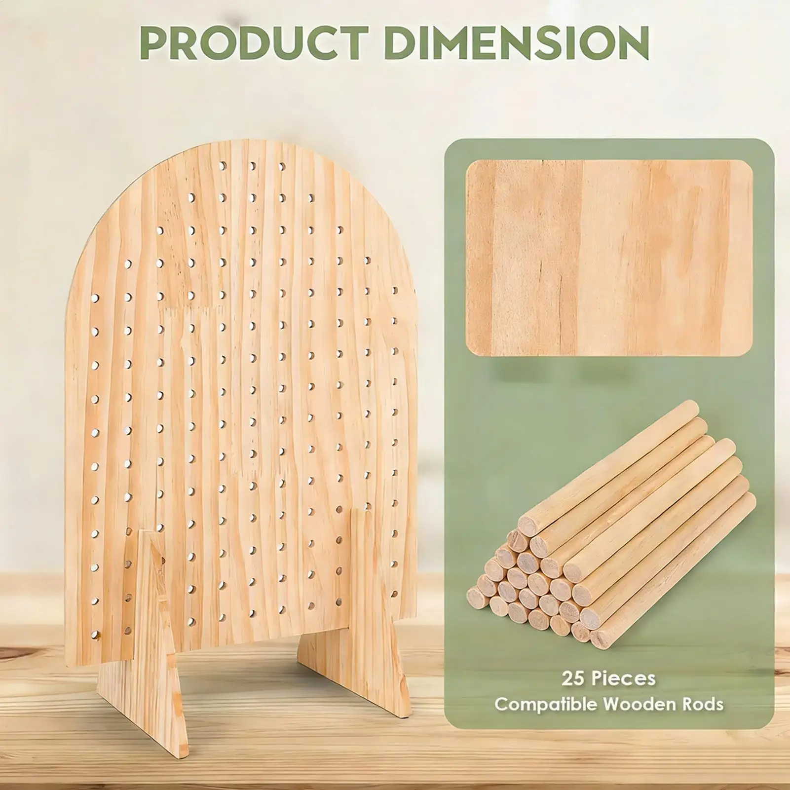 Wooden pegboard display rack, keychain jewelry display rack, pegboard accessory rack, comes with 25 wooden pegs, for jewelry