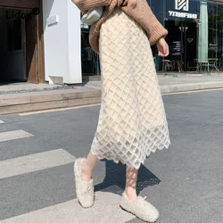 Fashion Elegant Ladies Lace Patchwork Bag Hip Skirt 2023 Autumn Winter New Women's Clothing Slim High Waist Solid Color Skirts