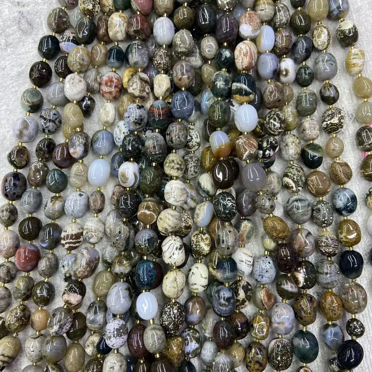 Natural Ocean Agate Irregular Smooth Beads Strand 10-15mm Freeform Gemstone Loose Beads for DIY Necklace Bracelet Jewelry Making