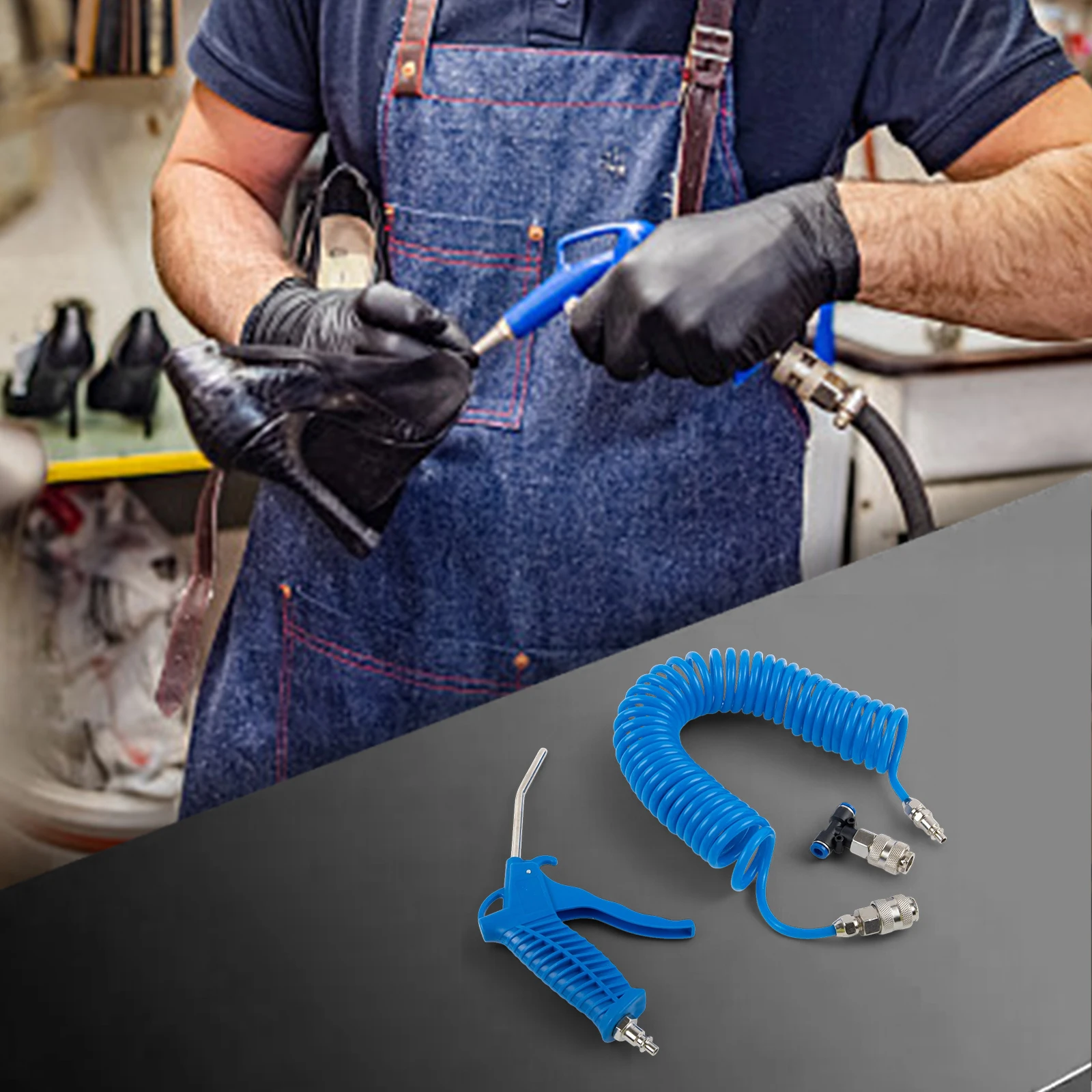 PU Hose Air Duster System with 5 Meter Coil and Metal Nozzle for Dependable Cleaning Workshop Fleet and Facility Use
