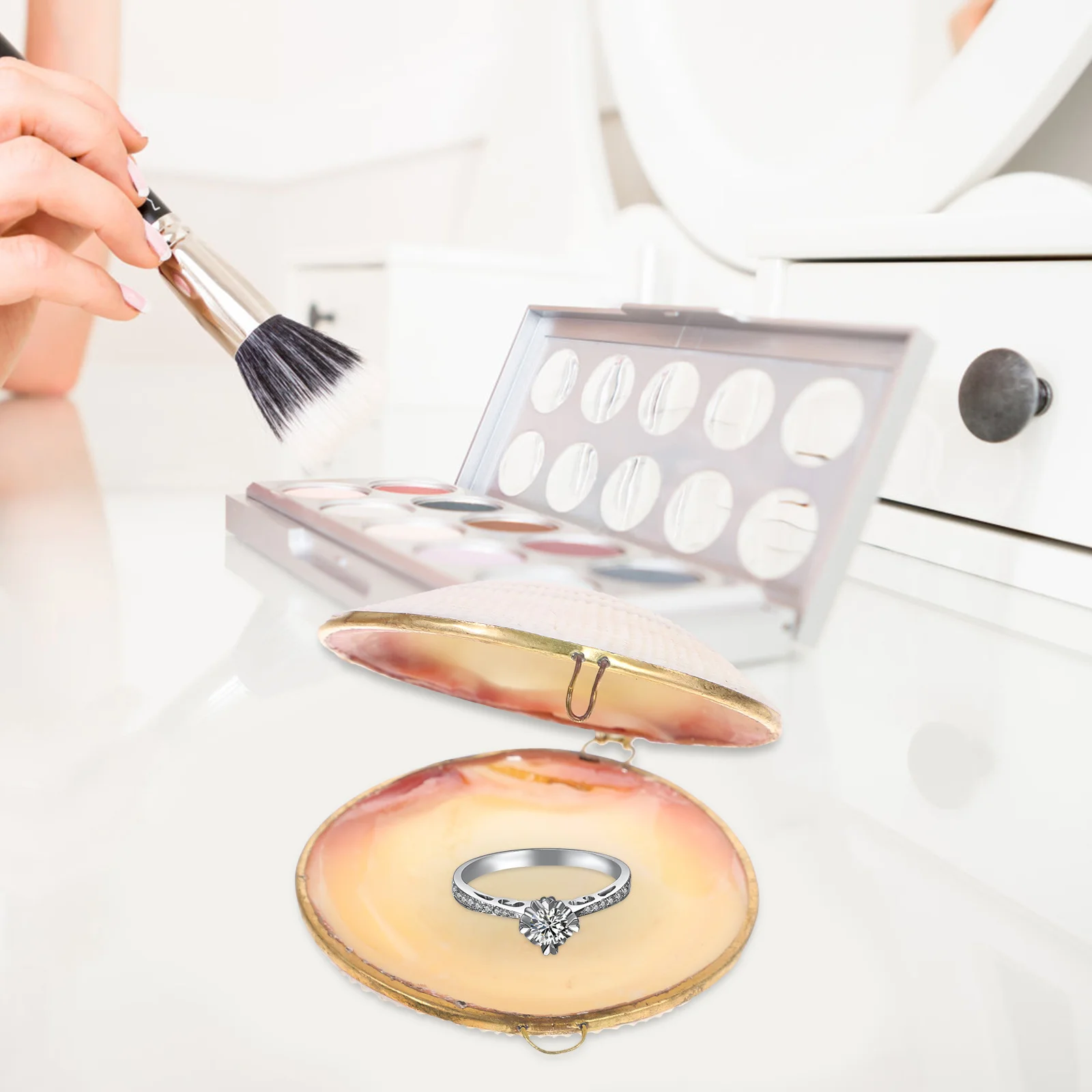 

7-8Cm Pink Clam Shell Jewelry Box Premium Storage Case for Ring Earring Organizer Necklace Travel Home Bedroom Decor