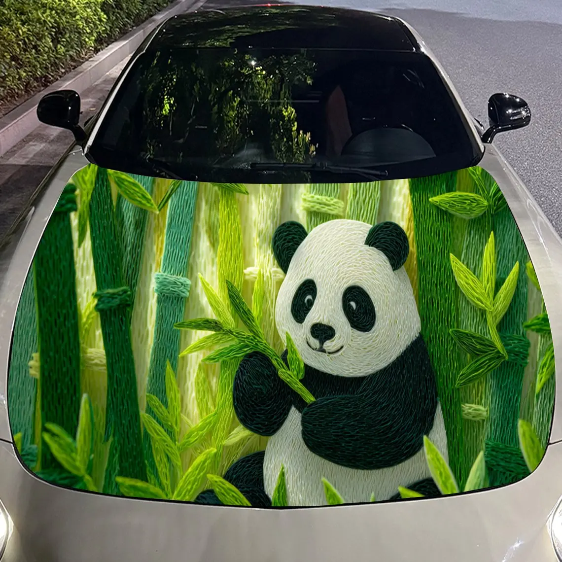 الباندا الفنية في إعداد الخيزران PVC غطاء محرك السيارة يلتف الفينيل، ذاتية اللصق مقاوم للماء غطاء السيارة ملصق لاصق لامع ورائع، ديكور السيارة #4