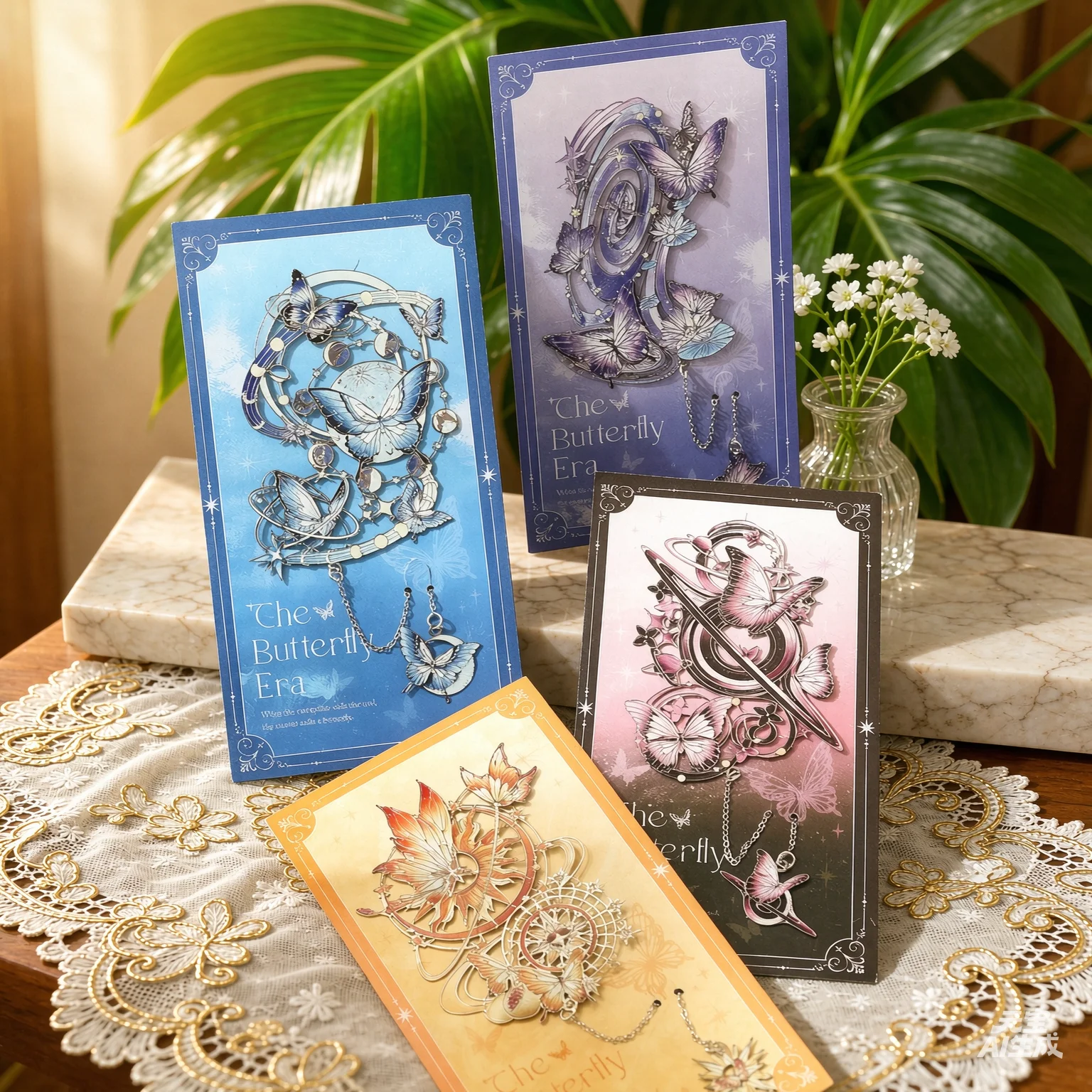 Segnalibro in Metallo Sweet Tarot con Farfalla e Pianeta Intagliati, in Ottone, con Catena e Nappa, Regalo per Amanti dei Libri e Accessori per la Let