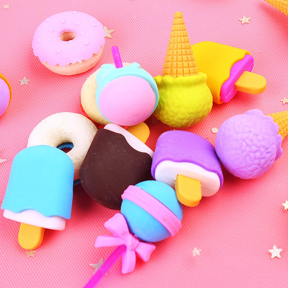 12 Pcs Cartoon Ice Cream Eraser Child Erasers for Kids Multi-function Mini 3d Donut Accessories Portable