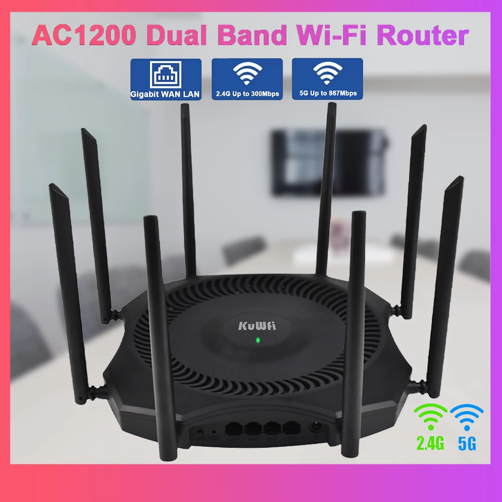 

KuWFi 1200 Мбит/с AP-маршрутизатор 11ac 2,4G 5G двухдиапазонный Wi-Fi-маршрутизатор Внешние антенны Gigabit WAN LAN-порт Поддержка 64 пользователей MESH VPN