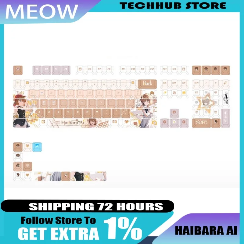 

Периферийные колпачки для клавиш Meow в стиле аниме с 132-дюймовой передней и боковой гравировкой из ПБТ, полупрозрачные пятисторонние колпачки для клавиш с теплосублимацией