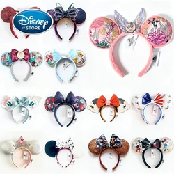 Disney-Diadema de la Sirenita Ariel para niña, diadema con orejas de Mickey y Minnie, lazo de lentejuelas, Aro para el pelo, regalo de cumpleaños, accesorios del pato Donald