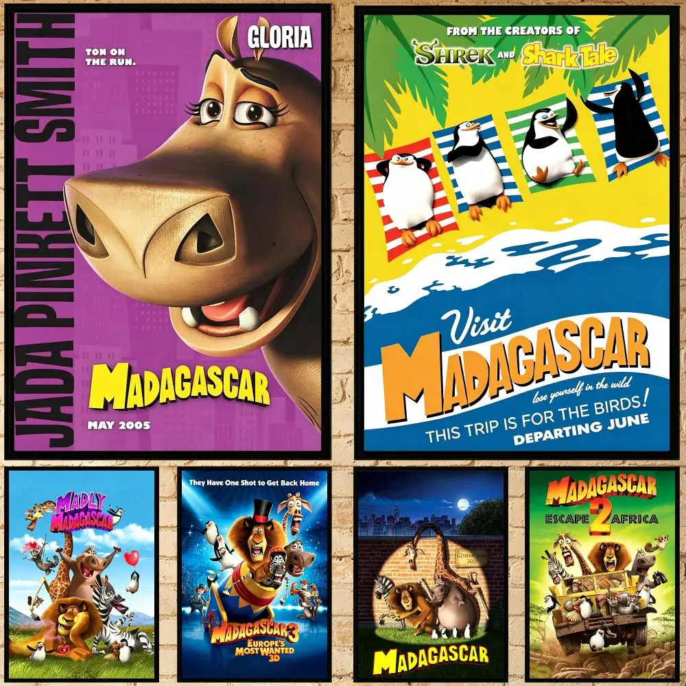 movie Madagascar Poster Poster HD Waterproof Self-adhesive Art Print Wall Decor for Bedroom Living Room Gift