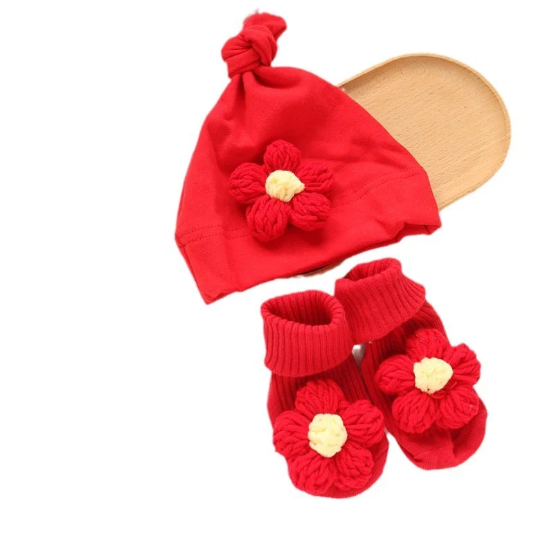 Red New Year Baby hat Boys Girls 0-1 year old Red socks