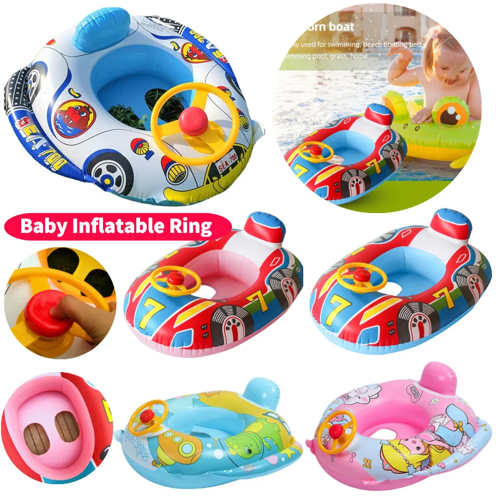 Asiento Inflable para Niños con Diseño de Coche y Bocina, Flotador Divertido para Piscina, Asiento Acuático Infantil Resistente a Desgarros, Juguetes Acuáticos para Playa y Fiestas en la Piscina