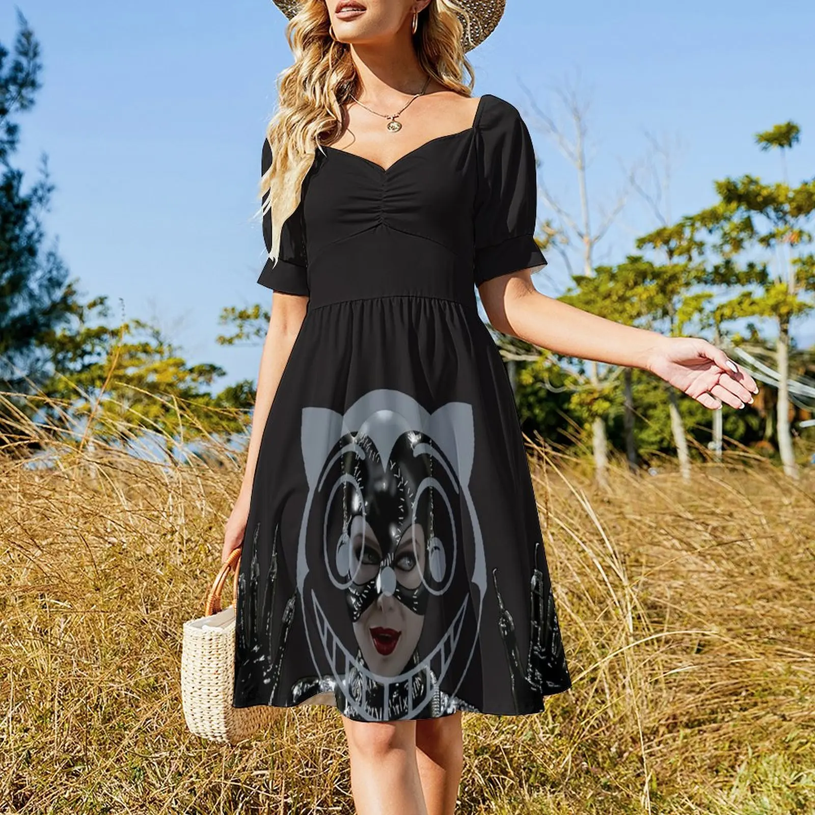 CAT WOMAN SMILE Short Sleeved Dress Elegant gown Dresses dress Dress