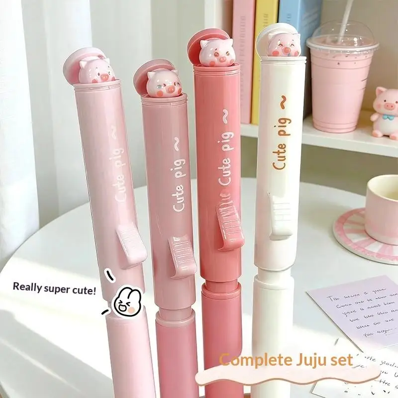 4Pcs Piggy Pressed Pen ST Tip Ballpoint Pen High Beauty Cute Fun Stress Relief Student 0.5mm Black Test Writing Tool Gift Set