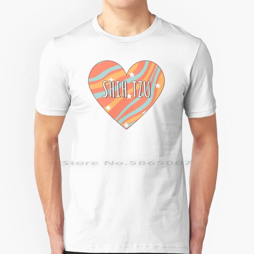 I Love Shih Tzu-Trendy Aesthetic Retro Heart 100% Cotton T Shirt Aesthetic Retro Vintage Cool Cute Animal Lover Pet Pets Animal