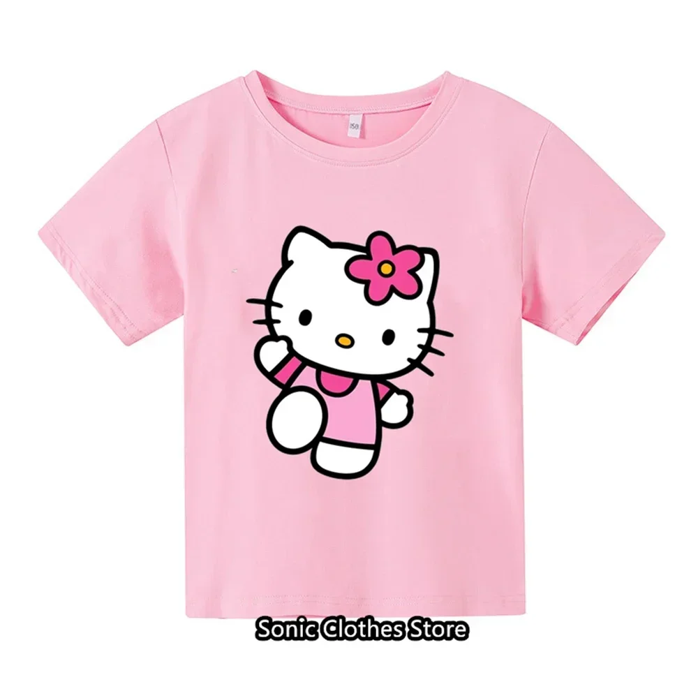 Hello Kitty Kawaii Children's Fashion Girls' Clothing Summer Boys' Clothing Children's T-shirts Preschool Leisure Comfortable Sp