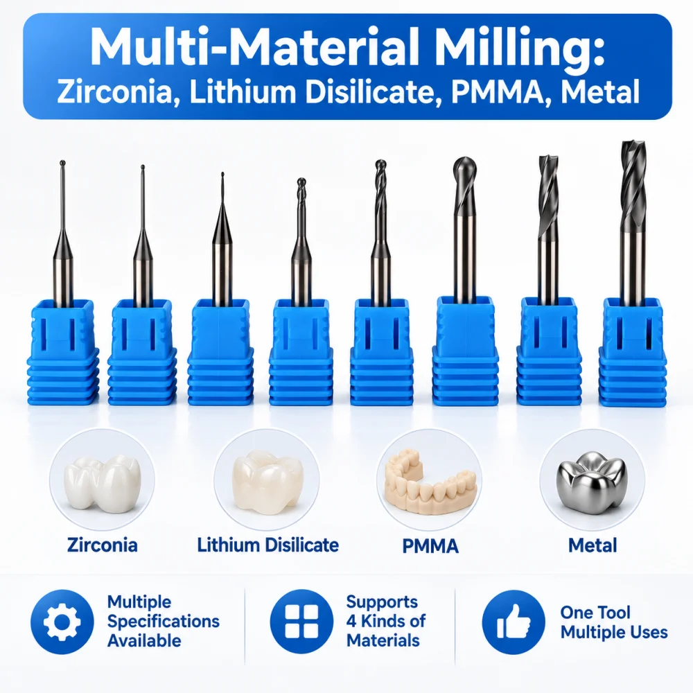 Roland DWX 52D Dental Milling Burs Grinding Lithium Disilicate/PMMA /Zirconia D4 Shank NC Coating length Dental Grinding Tool
