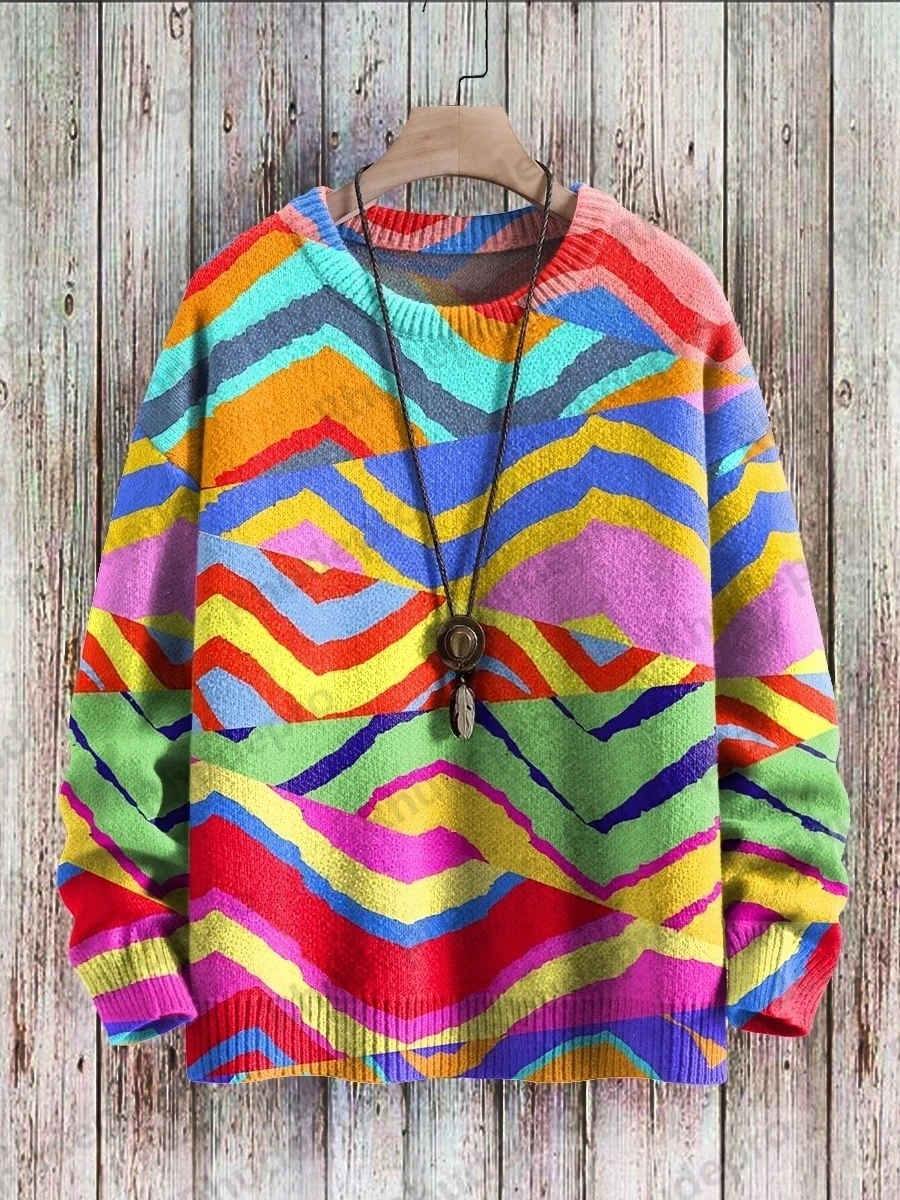 Vintage Frog Fun Art Pattern & Retro Owl Art 3D Printed Men's Knitted Pullover Winter Unisex Casual Knit Pullover Sweater