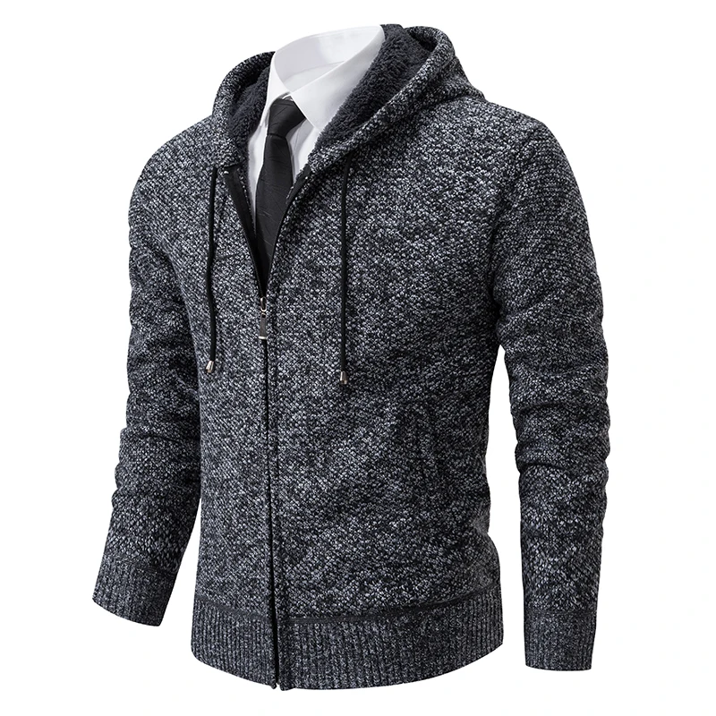 Men\'s Fashion Solid Color Hooded Pullover Sweater Cardigan Autumn Winter Fleece Thick Warm Coat Casual Sports Sweater