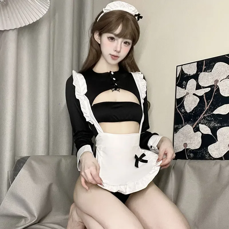 장난스러운 섹시 메이드 의상 섹시한 프랑스 여성 하인 코스튬 애니메이션 노예 소녀 귀여운 아이템 성인 의류 로리타 에로틱 토이 란제리