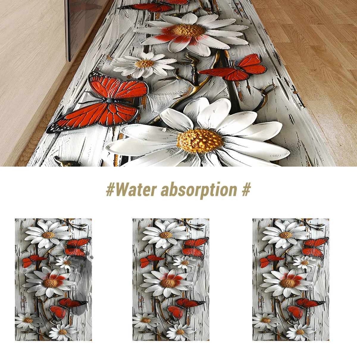 Floral Print Kitchen Floor Mats Waterproof Anti-Slip Kitchen Rug Long Area Carpet Hallway Bathroom Mat Entrance Doormat Washable