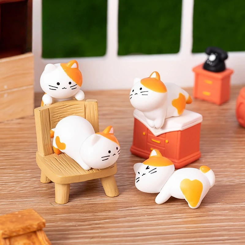 8pc Funny Cute Orange Cat Animal Car Decoration Pvc Craft Miniature Figure Tiny for Bonsai Microlandscape Fairy Garden Decor