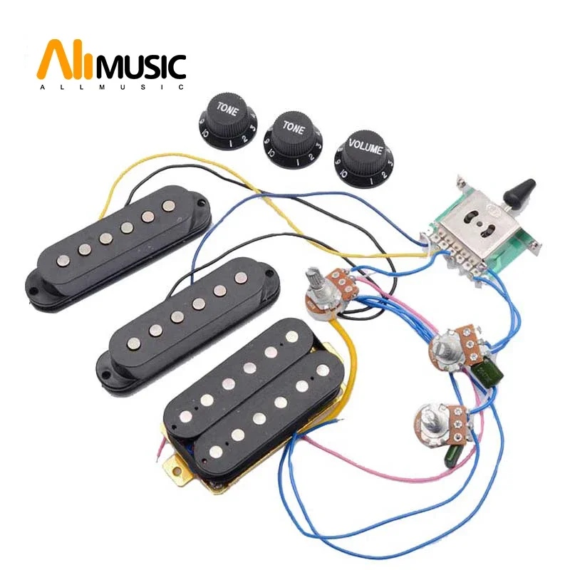

Electric Guitar Pickup Wiring Harness Prewired 5-way Switch 2T1V Control SSH Pickup for ST Electric Guitar Black-White