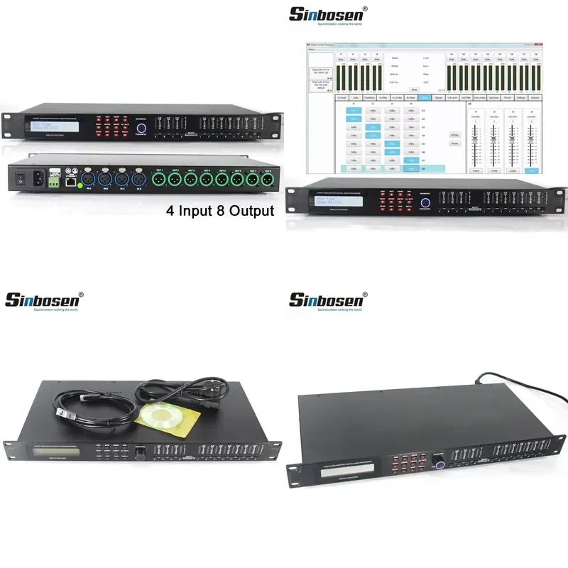 Procesador de Audio Profesional Sinbosen de 4 Entradas y 8 Salidas AS-4.8, Gestión de Altavoces de Karaoke, Procesador de Señal Digital