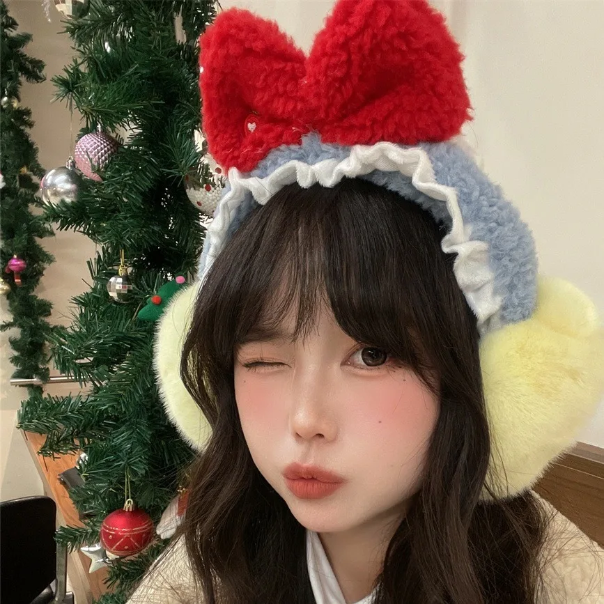 

Cute Snow White Color Earmuffs Innovation Colorful Bow Earmuffs Windproof Comfortable Ear Warm for Girl Woman Christmas Gift