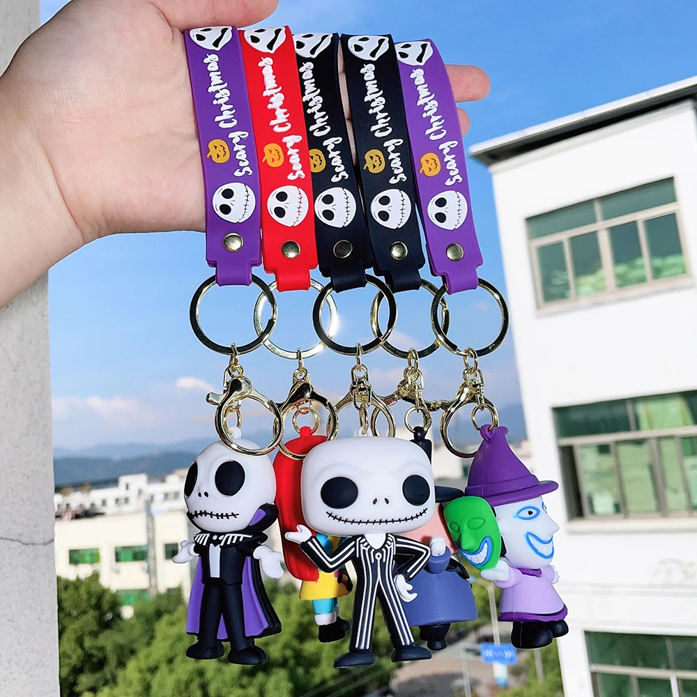 Disney Cartoon The Nightmare Before Christmas Keychains Jack Skellington Sally Pendant Keyrings Cute Doll Key Holder Jewelry