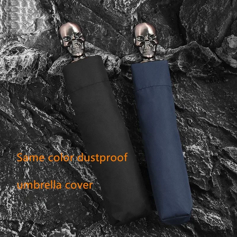 

Fully Automatic Skull Handle Thickened Enlarge Umbrella Creative Personality Trend Men And Women Three-fold Folding Car Umbrella