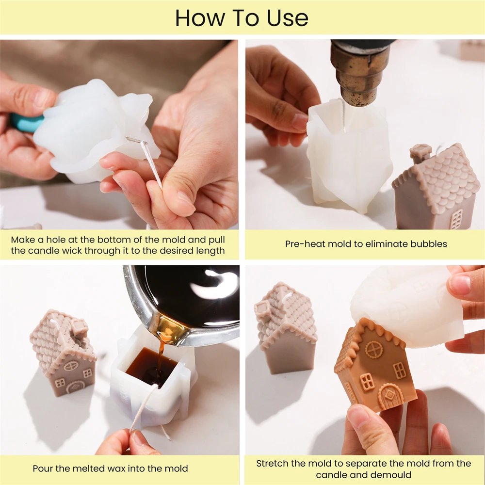 Boowan Nicole Cozy Miniature Dwelling House Candle Silicone Mold 3D Fairy Tale Building Aroma Candle Making Home Decor
