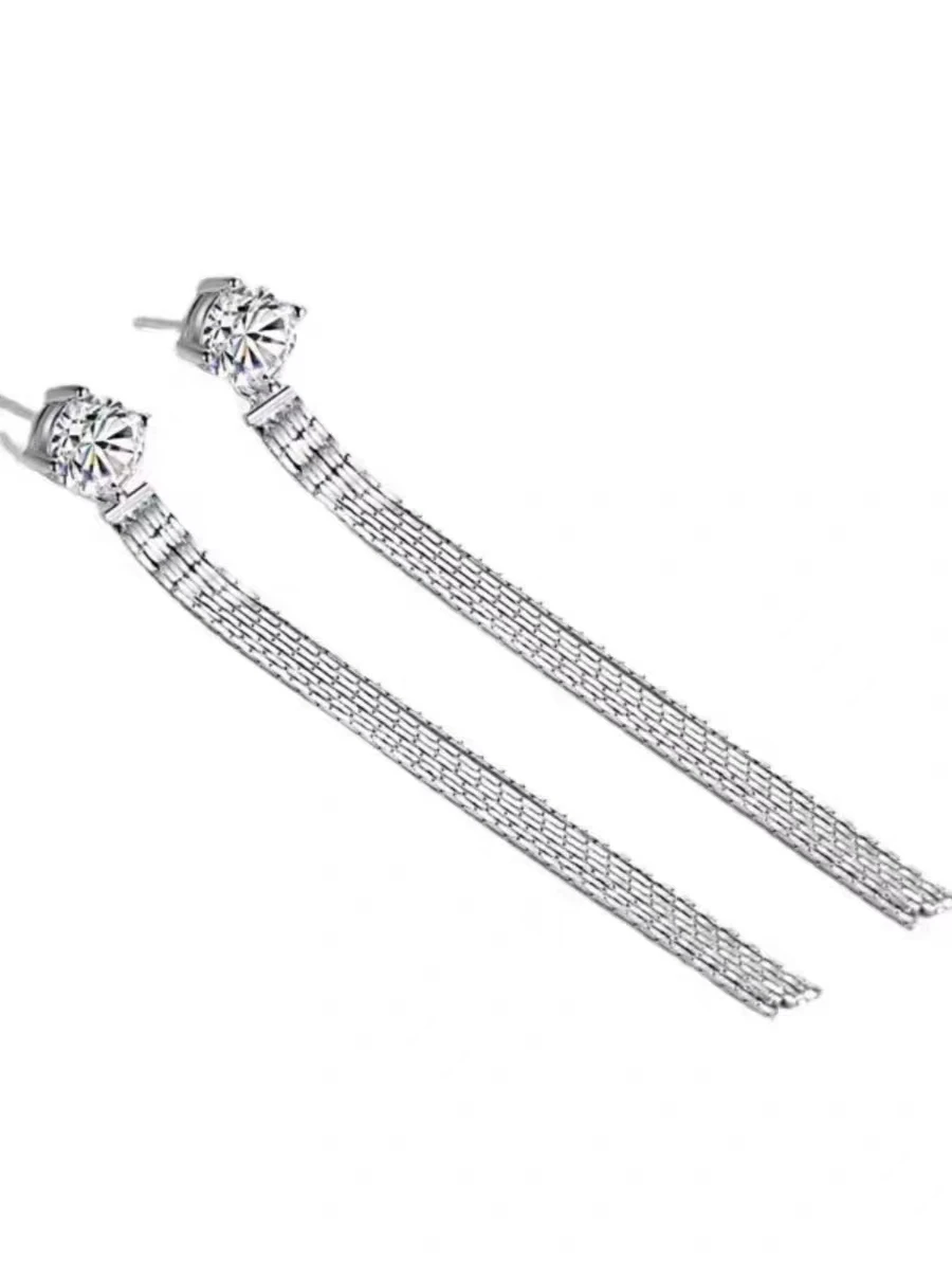 925 sterling silver 1 carat moissanite temperament long tassel earrings for women light luxury high-end earrings