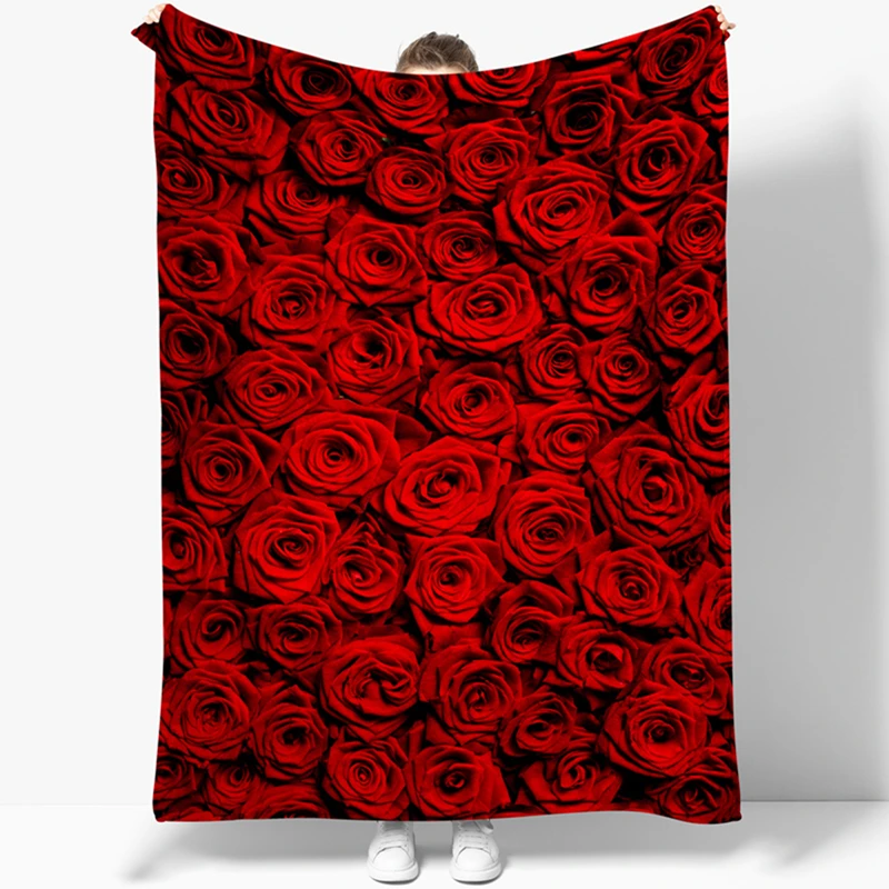 Red Rose Blanket Rose Flowers Throw Blanket Soft Warm Premium Flannel Blanket for Sofa Chair Bed Office Travelling Camping Gifts