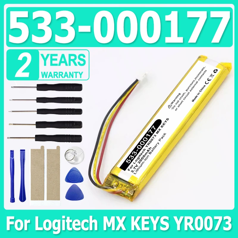

2000mAh/5.55Wh 533-000177 533000177 High Capacity Battery For Logitech MX KEYS YR0073 Fits Li-Polymer + Tools