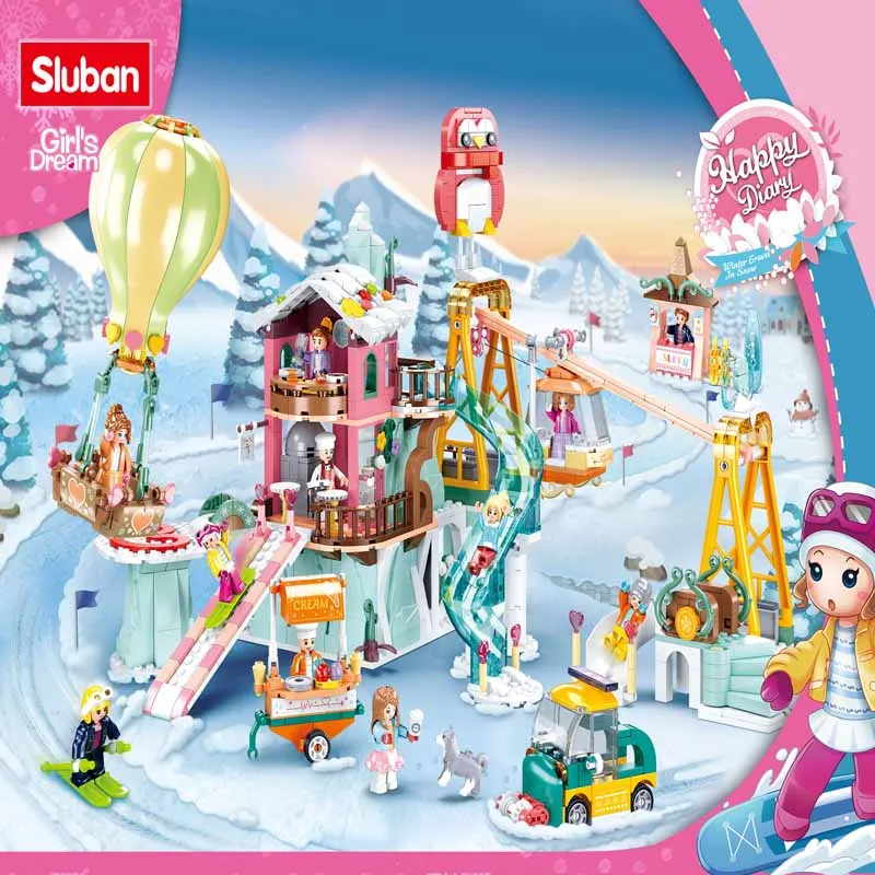 Sluban Building Block Toys Girls Dream Holiday Snow Tour 1065PCS Bricks B0962 Ski Field Compatbile With Leading Brands