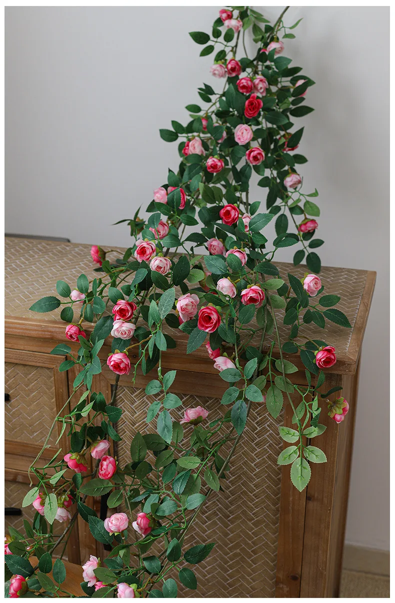 Künstliche Efeugirlande, Seidenrosen-Hängepflanzen, künstliche Blumen für Hochzeit, Zuhause, Garten, Wandbogen-Dekoration, künstliche Rosen – Detail 8