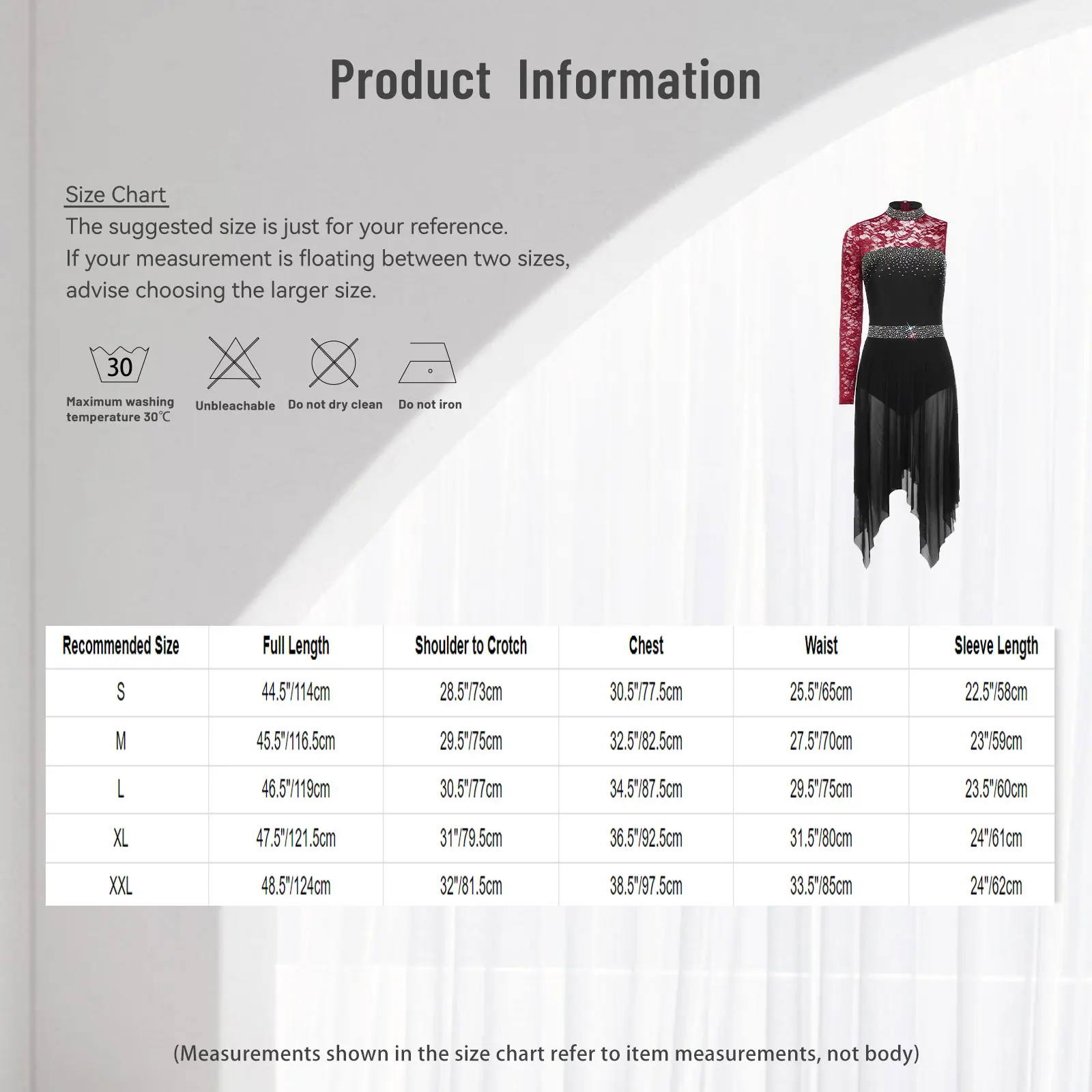 Women Lyrical Figure Skating Dance Dress Rhinestones Ballet Waltz Contemporary Dancewear Floral Lace Long Sleeve Mesh Leotard view 6