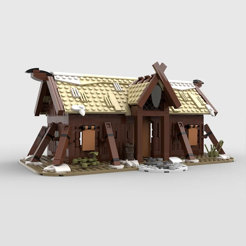 MOC-102557 mittelalter liche Winter Wikinger Dorfhaus Modell Met Halle Baustein Kit DIY Spielzeug für Kinder Geburtstags geschenk 641 pcs