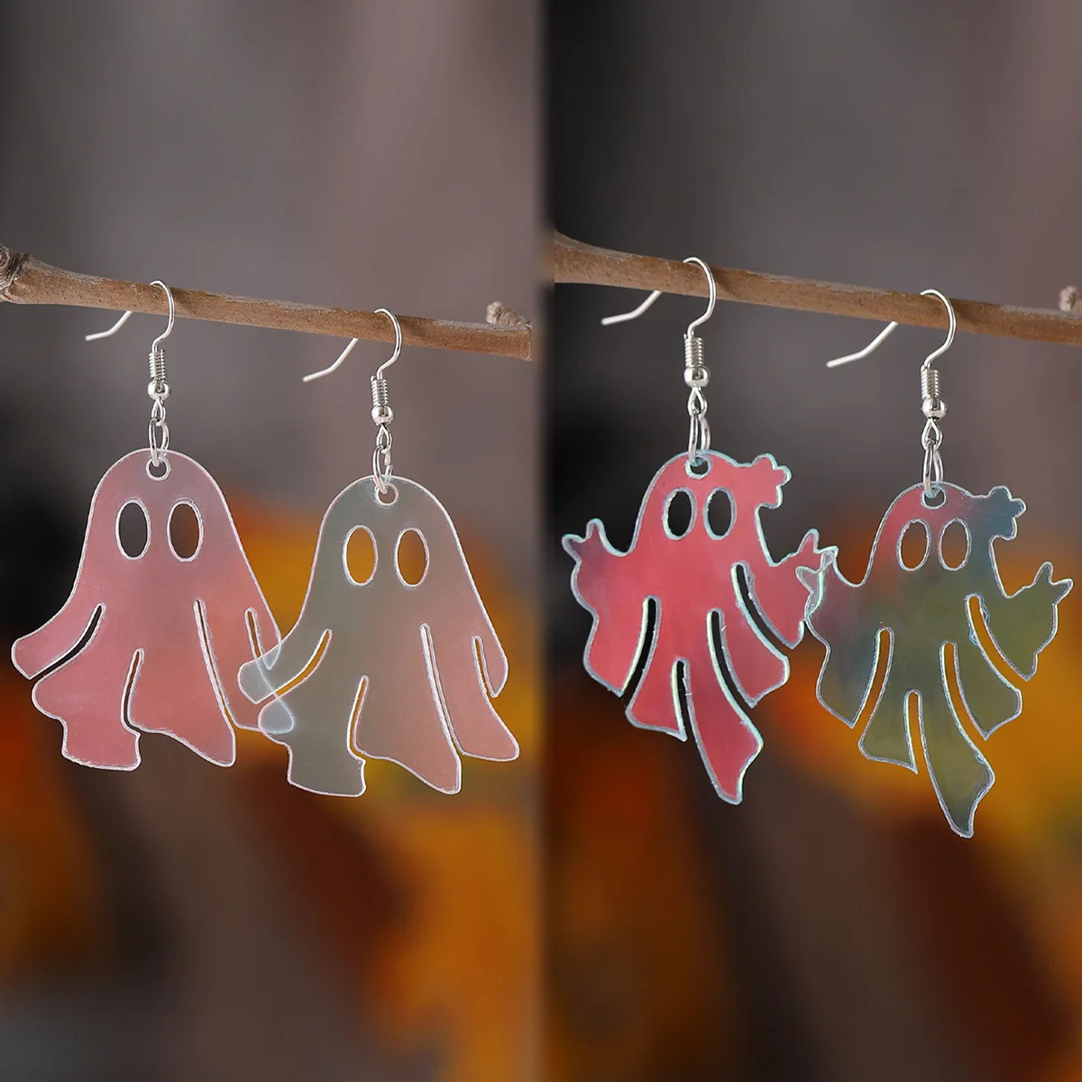 

Cross Border Halloween Cute Ghost Ghost Funny Laser Acrylic Pendant Earrings Acrylic Goth Earrings