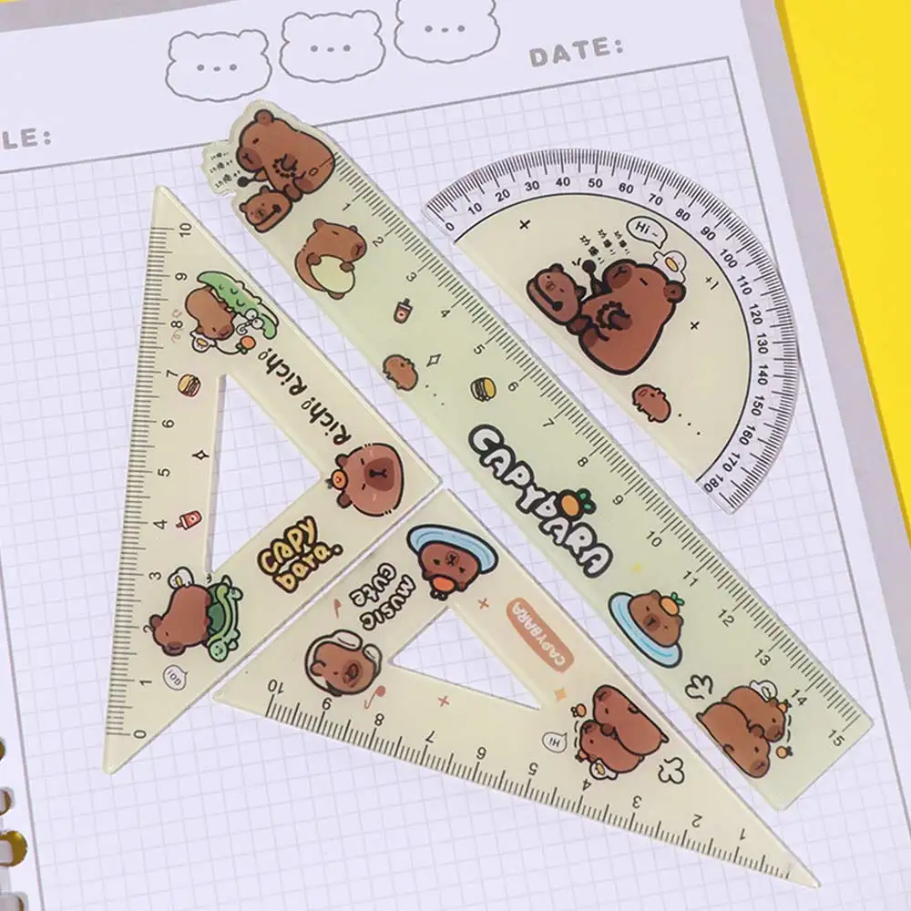 Metric Ruler Capybara Ruler Set Multifunctional Straightedge Ruler Four-piece Set Plastic Stationery Kawaii Drawing Ruler Set