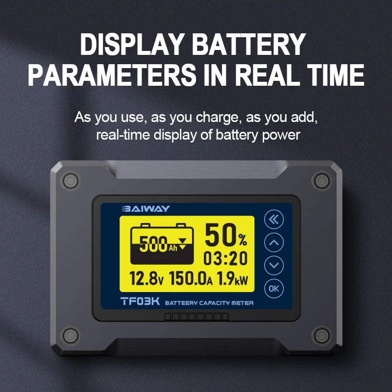 TF03K DC 8-120V 50A/100A/350A/500A Tester pojemności baterii napięcie prądu wyświetlacz Coulomb licznik dla samochodów elektrycznych samochodów