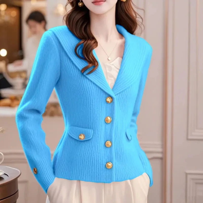 

Autumn/Winter Flip Collar Korean Women's Knitting Cardigan Sweater Jacket Long Sleeve Versatile Ladies Sweater Coat JJ407