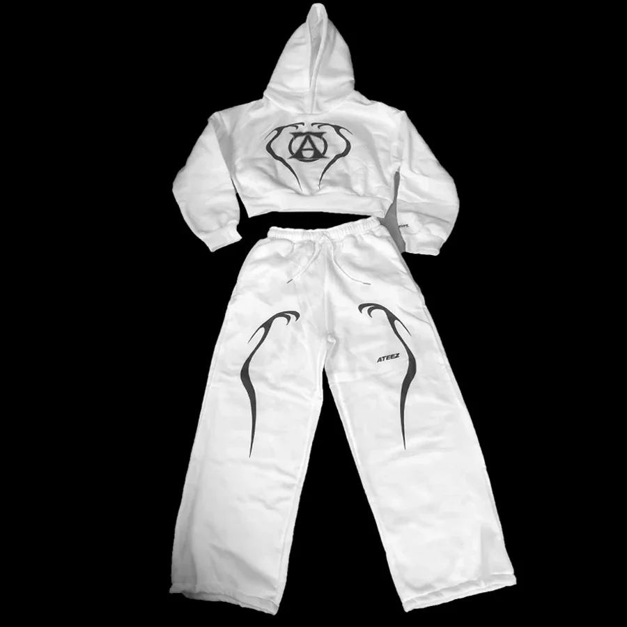2025 Nuovo set World Tour toward THE LIGHTT Una felpa con cappuccio stampata dello stesso stile Abbigliamento sportivo casual Set da due pezzi Felpa con cappuccio e pantaloni Ateez