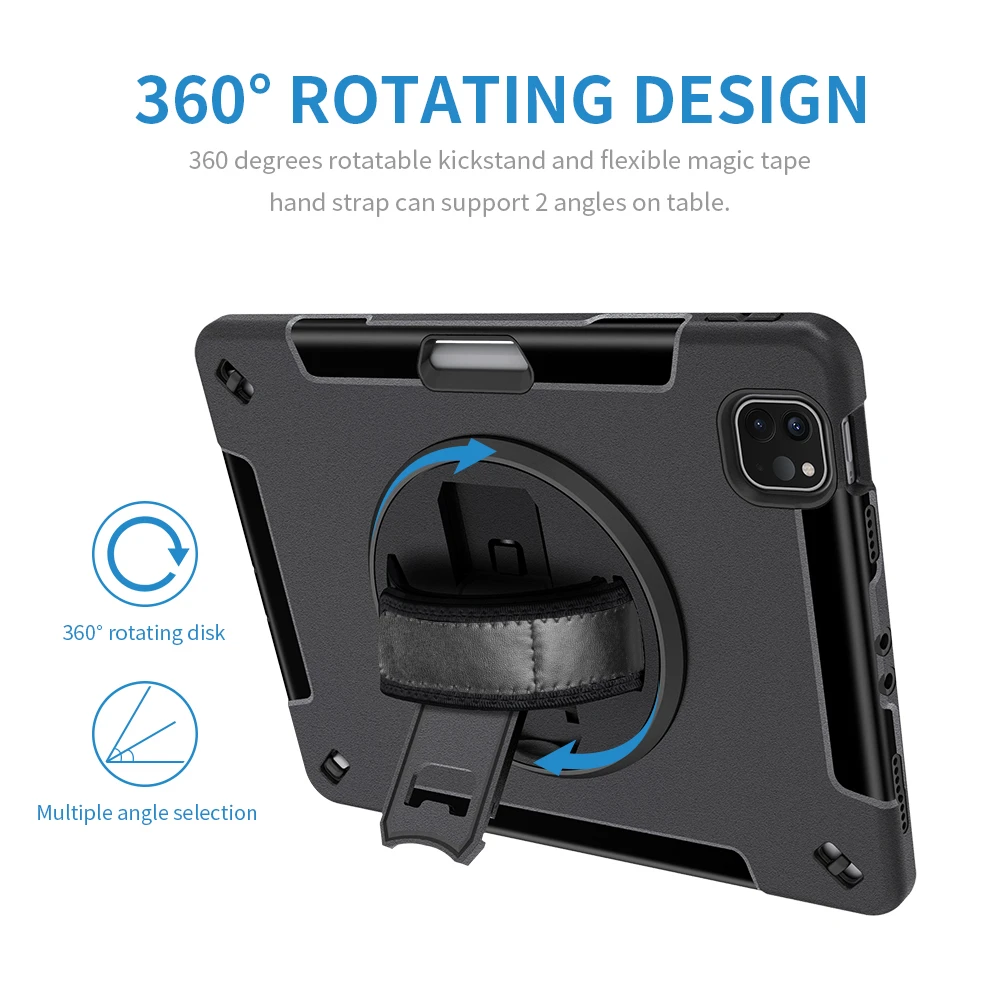 Heavy Duty Rugged Shockproof Cover For Apple iPad Pro 12.9 inch 2018 2020 2021 2022 Air13 2024 Rotating Handle Stand Tablet Case