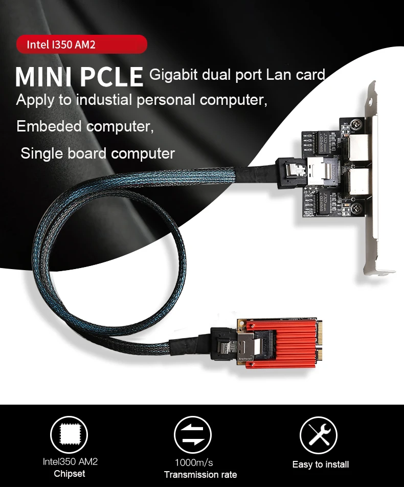 Mini PCIe 1G Dual Port Lan Card for Inteli350 M.2(B-KEY or M-KEY)